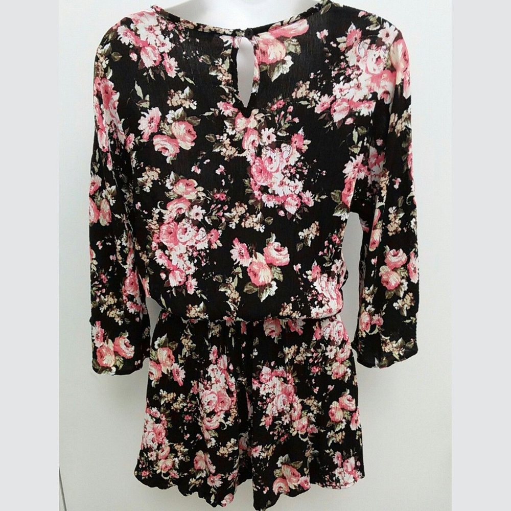 Altar'd State Romper Medium Black Pink Floral - Picture 3 of 5